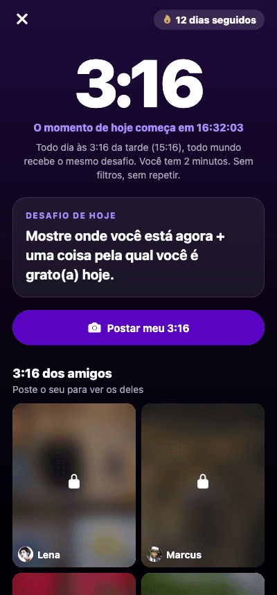 A tela do momento 3:16 diário